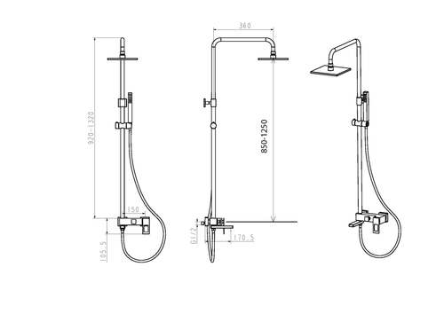 Boheme Стойка для душа Q GoldGold.2_Комплект