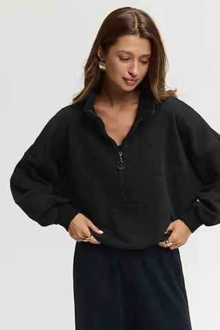 Олимпийка на молнии из премиум футера черного цвета