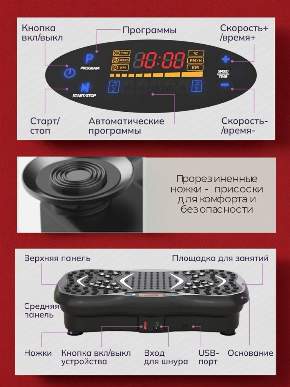 Виброплатформа тренажер для похудения до 150кг электрическая Axentra полноразмерная