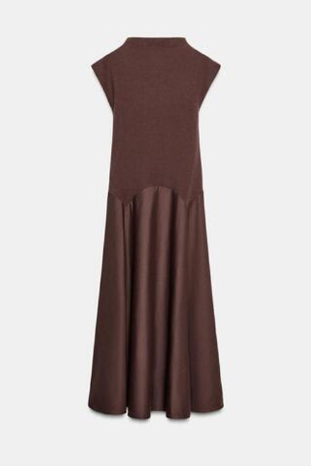 ZARA КОМБИНИРОВАННОЕ ПЛАТЬЕ ИЗ МЯГКОЙ ТКАНИ, ТЕМНО-КОРИЧНЕВЫЙ