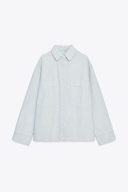 ZARA КУРТКА-РУБАШКА С КАРМАНАМИ — ZW COLLECTION, ГОЛУБОЙ