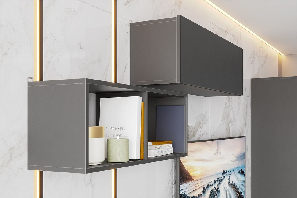 Модульная стенка в гостиную со шкафом Графит серый 320х46х205 см