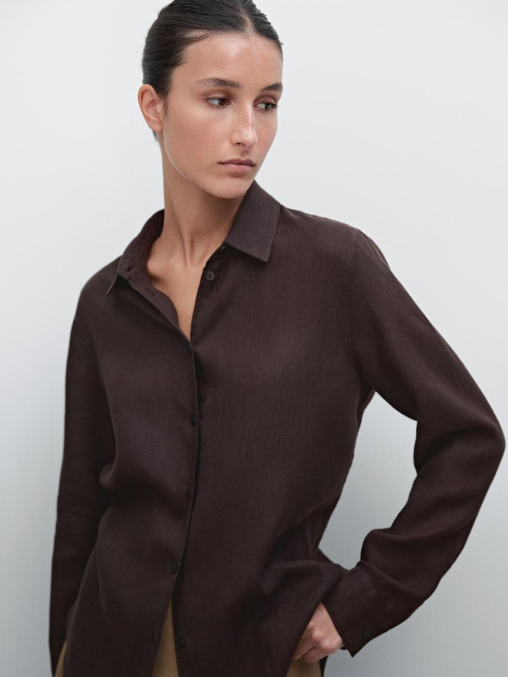 Massimo Dutti Рубашка из струящегося 100% льна, гранатовый