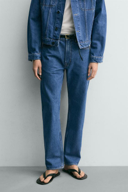 ZARA ДЖИНСЫ STRAIGHT ДЛИНОЙ ДО ЩИКОЛОТКИ, СИНИЙ