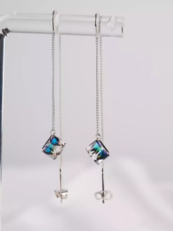 Серьги-протяжки Миражи с зелеными кристаллами Swarovski