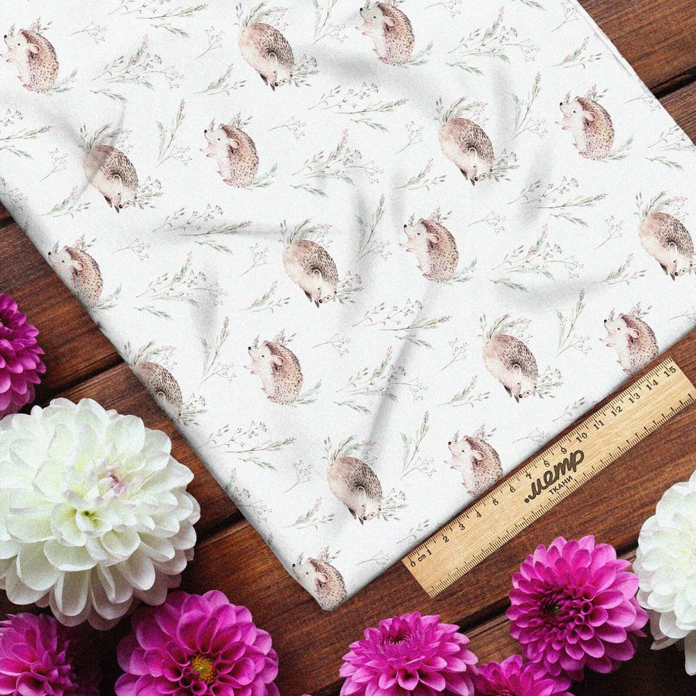 Ткань флис акварельный ёжик