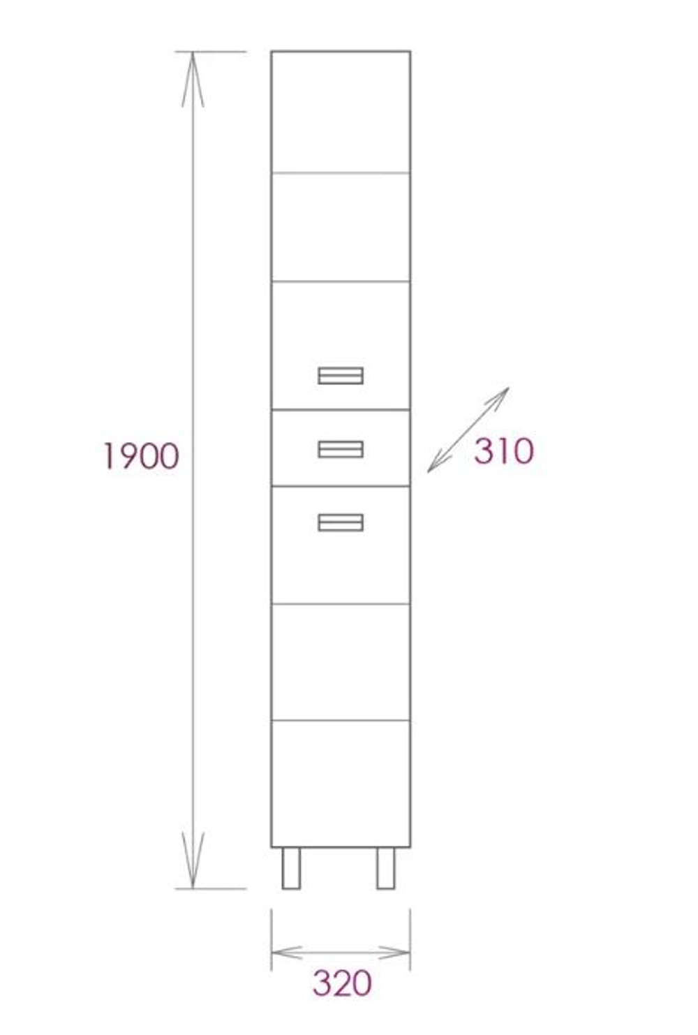 Пенал в ванную комнату БАЛТИКА 32.10 У (1 ящик) 320х310х1900