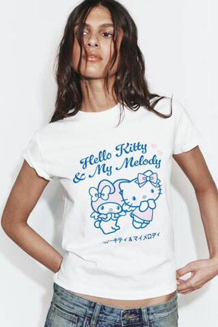 ZARA ФУТБОЛКА HELLO KITTY AND MY MELODY © SANRIO, ЭКРЮ