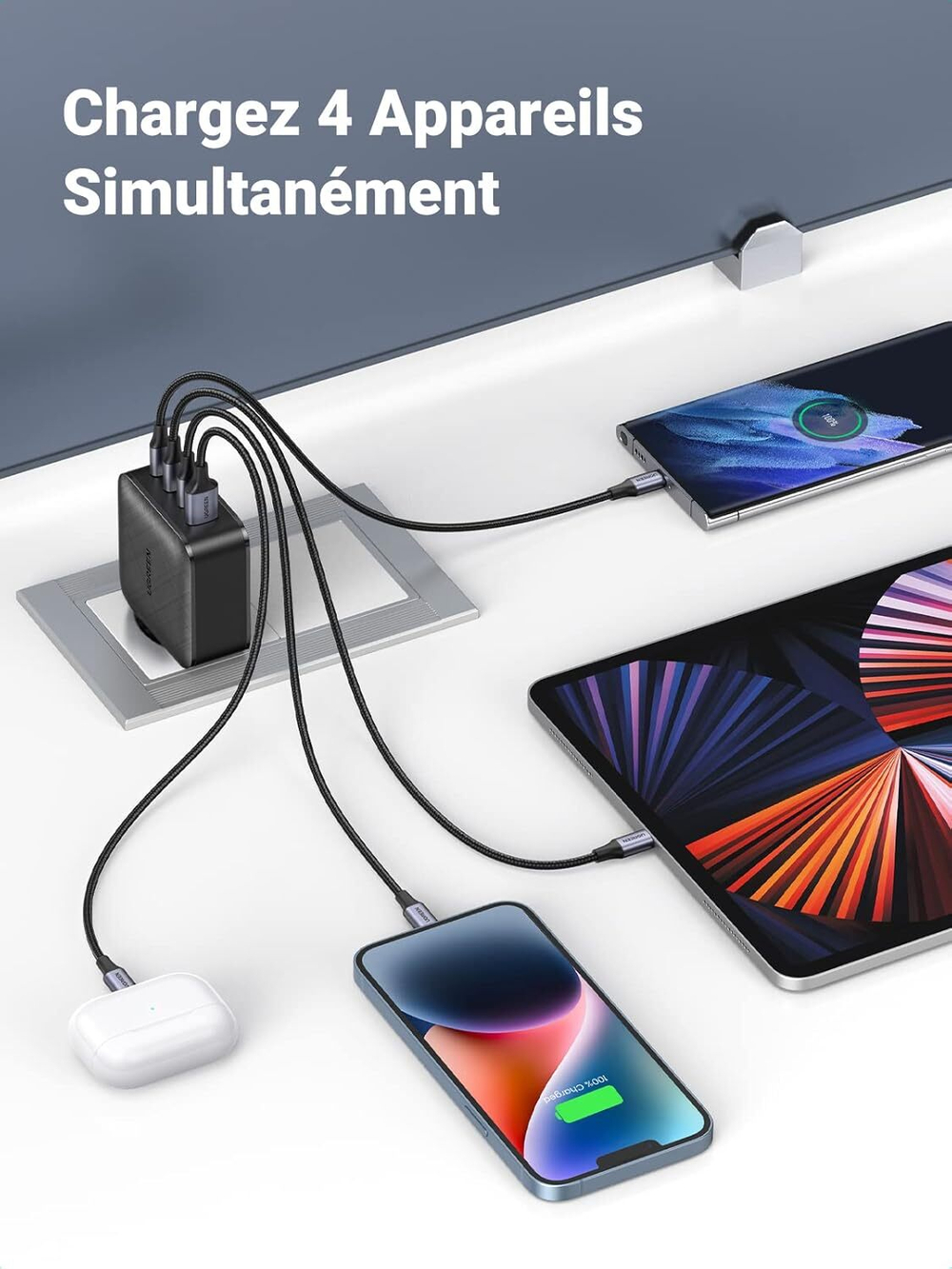 Зарядное устройство 3xUSB C+1xUSB, 65W, Gan X, UGREEN 70774