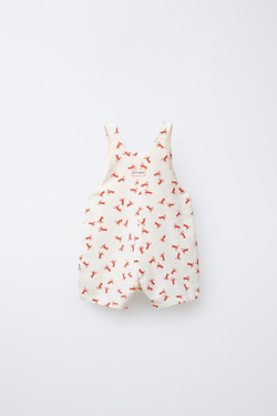 ZARA КОРОТКИЙ КОМБИНЕЗОН С ПРИНТОМ «ЛОБСТЕРЫ», СВЕТЛЫЙ ЭКРЮ