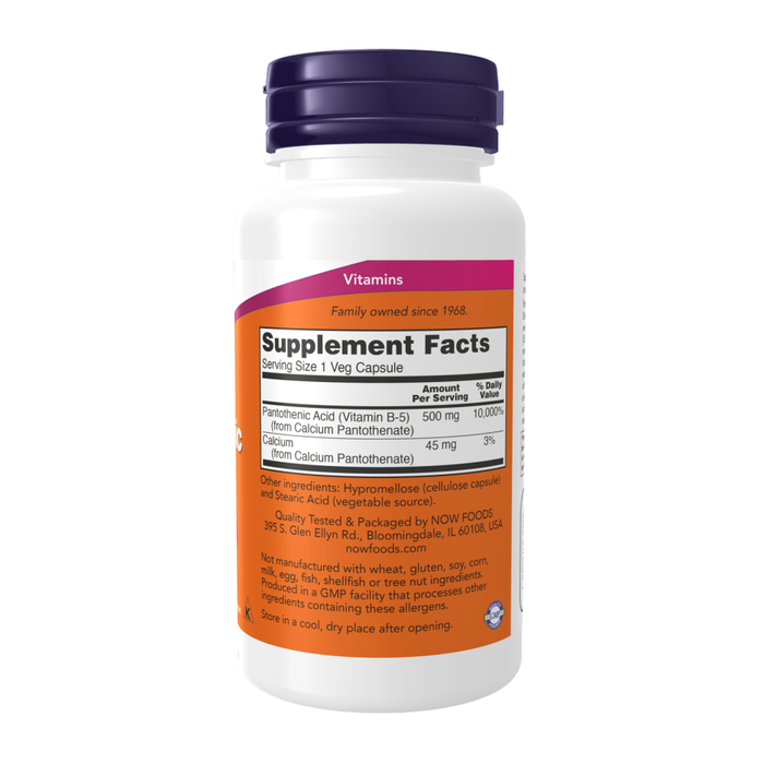 Пантотеновая кислота 500 мг (Витамин Б5), Pantothenic Acid 500 mg, Now Foods, 100 вегетарианских капсул 2