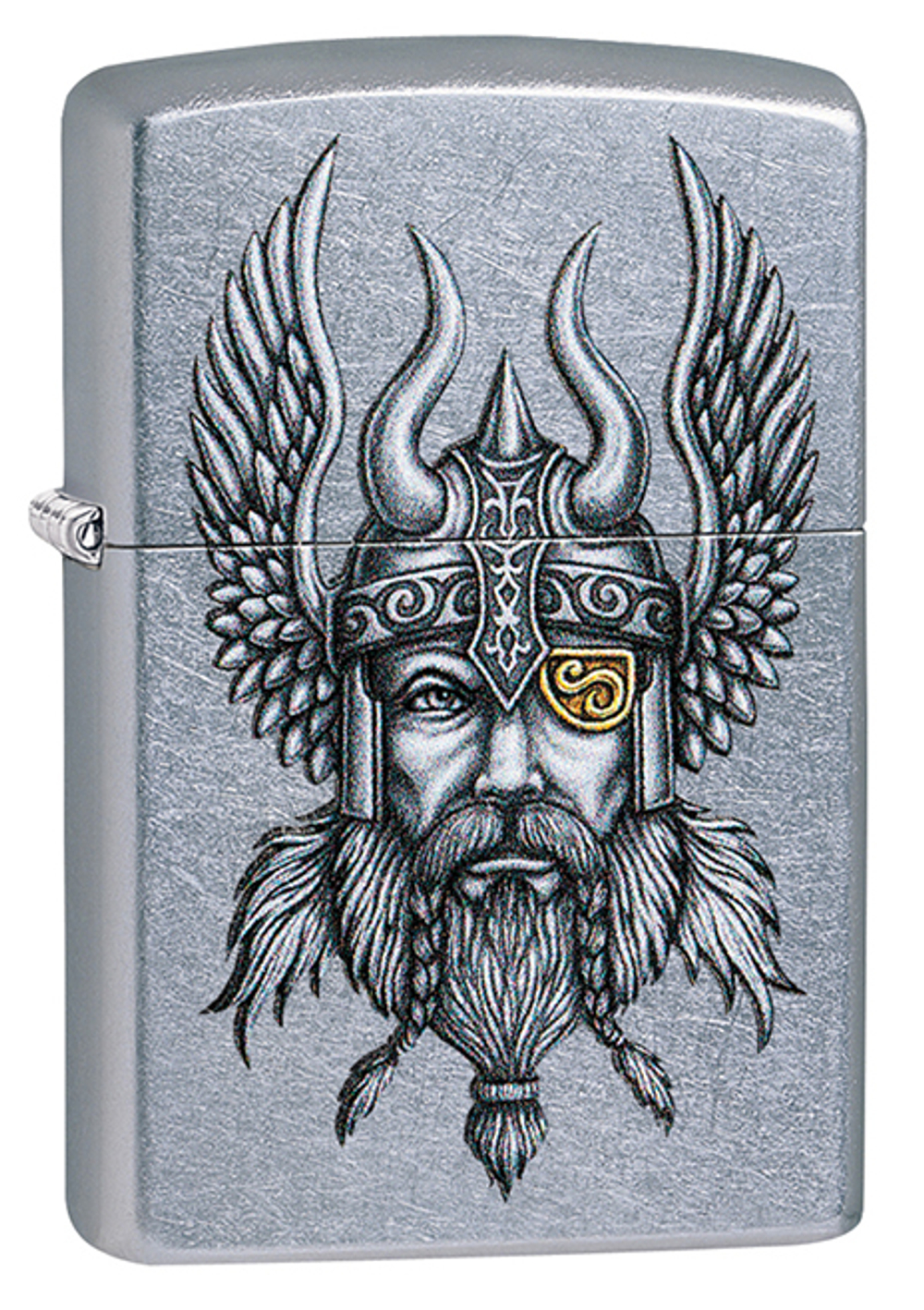 29871 Зажигалка ZIPPO Viking Warrior Design Street Chrome, латунь/сталь, серебристая, матовая, 38x13x57 мм