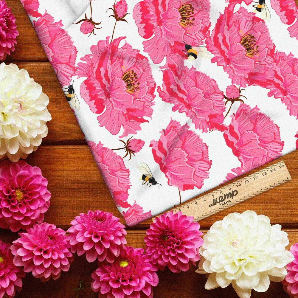 Ткань атлас крупные розовые цветы