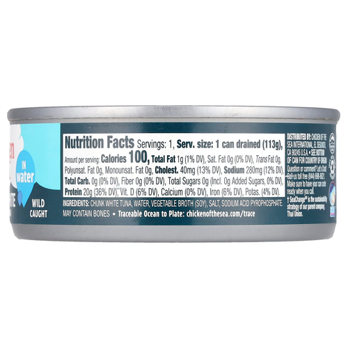 Chicken of the Sea, Кусочки белой альбакоры Tune in Water, 142 г (5 унций)