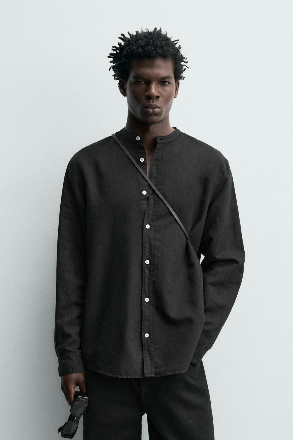ZARА РУБАШКА RELAXED FIT ИЗ ЛЬНА И ХЛОПКА, ЧЕРНЫЙ