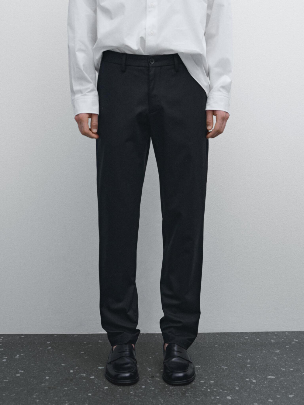 Massimo Dutti Узкие брюки из хлопковой смесовой ткани, темно-синий