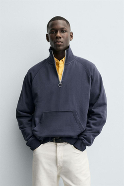 ZARA ТОЛСТОВКА С ВОРОТНИКОМ НА МОЛНИИ, СИНИЙ