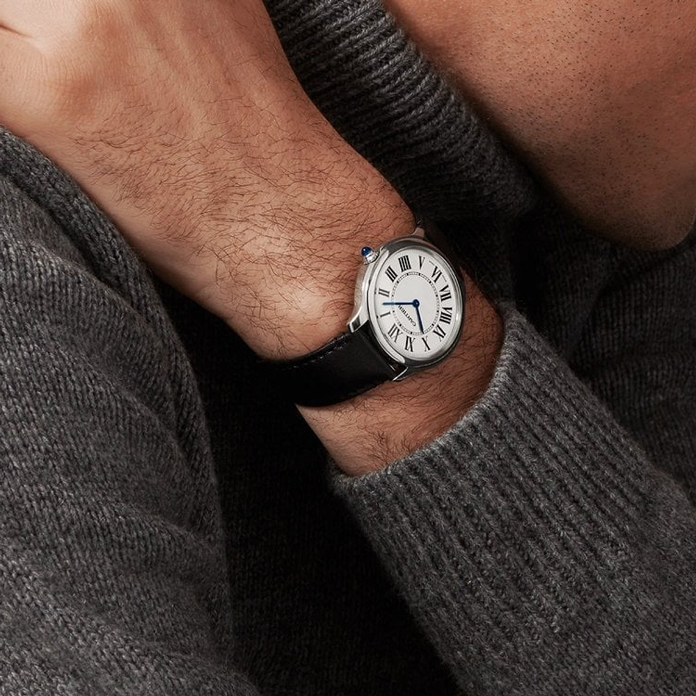 CARTIER RONDE DE Quartz Movement Unisex Wrist Watches 36mm Silver Dial Stainless Steel Case Non Animal Material Strap