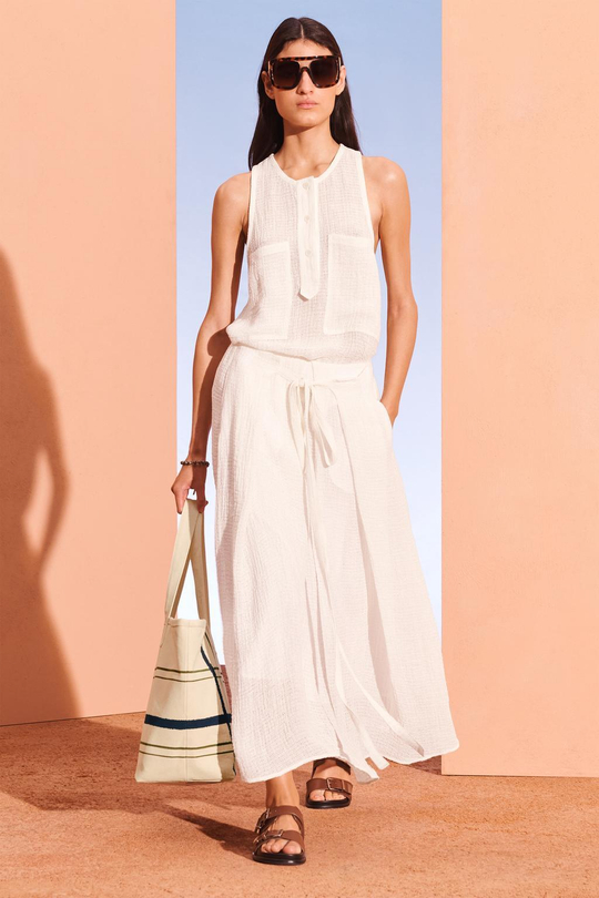 ZARA ТОП ИЗ СМЕСОВОГО ЛЬНА, ЖЕЛТОВАТО-БЕЛЫЙ