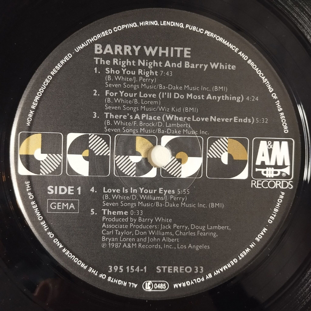 Винтажная виниловая пластинка LP The Right Night and Barry White (Germany 1987)