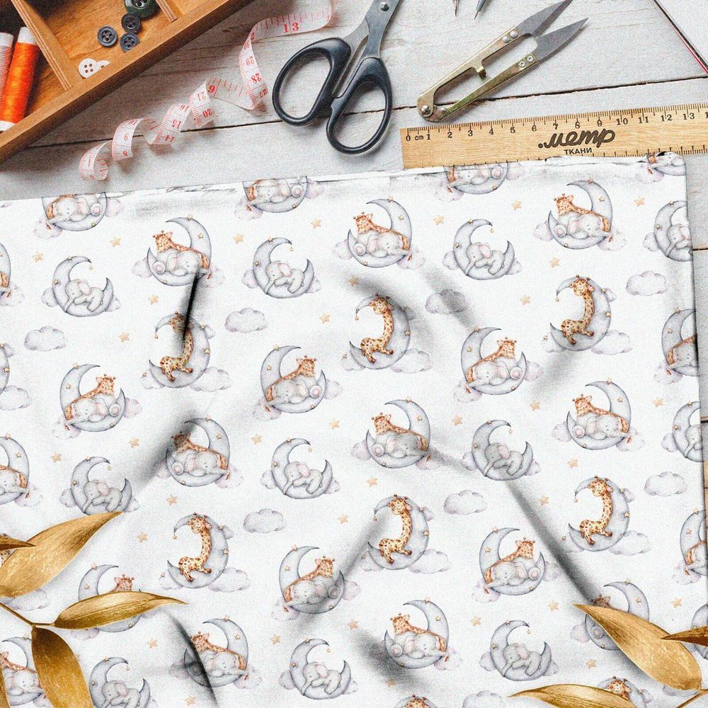 Ткань интерлок зверьки на полумесяце