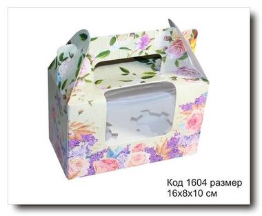 Коробка код 1604 с окном размер 16х8х10 см для капкейков