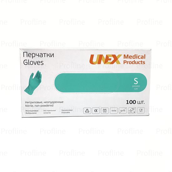 Перчатки UNEX размер S нитриловые мятные  50 пар/уп