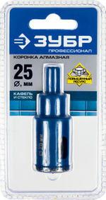 ЗУБР АГК, d 25 мм, (центр. сверло, трехгр. хвост, Р60), алмазная коронка, Профессионал (29850-25)
