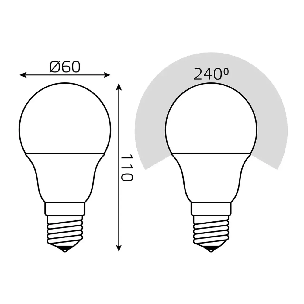 Лампа Gauss A60 10W 880lm 3000K E27 шаг. диммирование LED 1/10/50