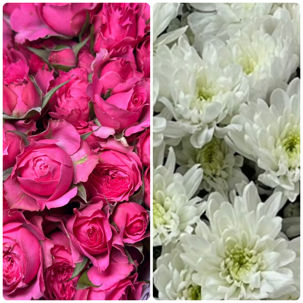 Букет из 6 веток белой земблы и 5 веток кустовых роз