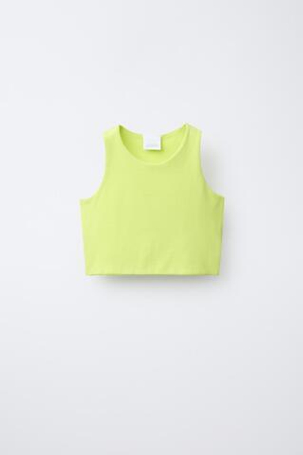 ZARA УКОРОЧЕННЫЙ ТОП НА БРЕТЕЛЯХ, ЛАЙМОВЫЙ