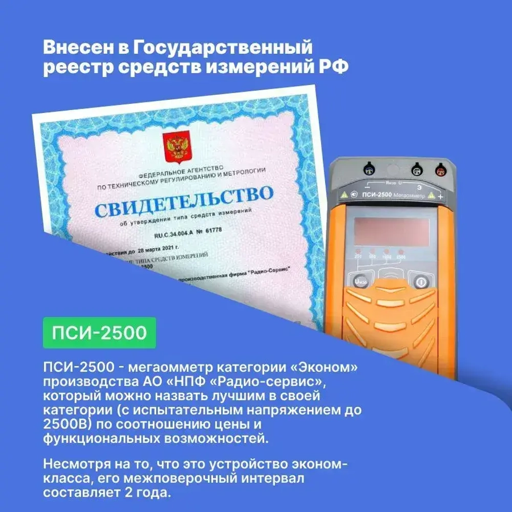 Мегаомметр ПСИ-2500 с поверкой Радио-Сервис