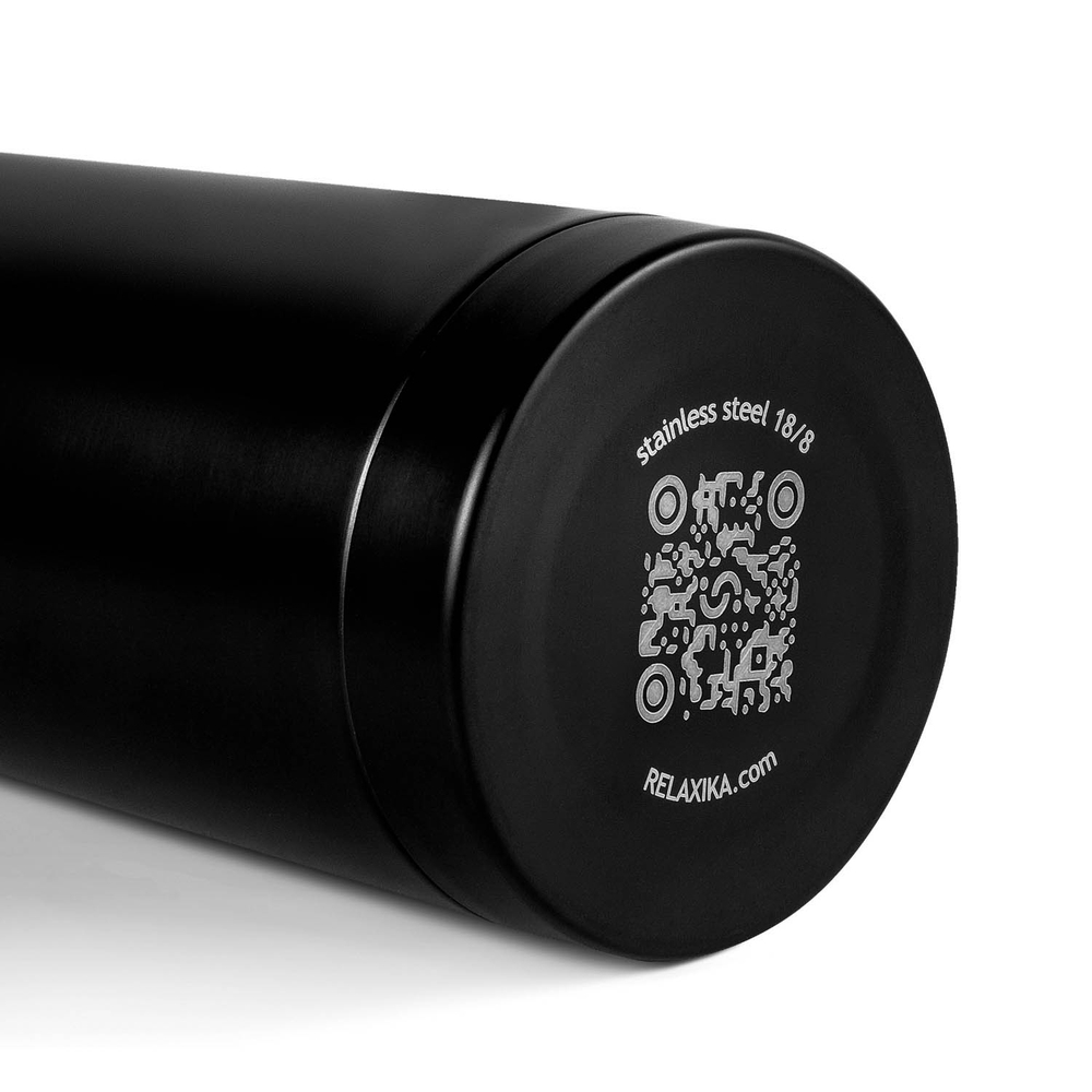 Термос Relaxika 101 (0,75 литра), черный (стикерпак "Красоты России")