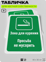 Табличка для частной территории "Зона для курения, просьба не мусорить", на дом, для участка, для подъезда, организаций и частных территорий, 40х30 см, Silver Plane x Айдентика Технолоджи