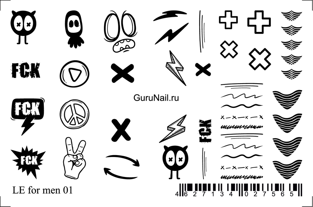 Gurunail Слайдер-дизайн Мужская коллекция LE for Men 01