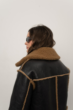 Чёрно-коричневая двусторонняя шуба-дублёнка