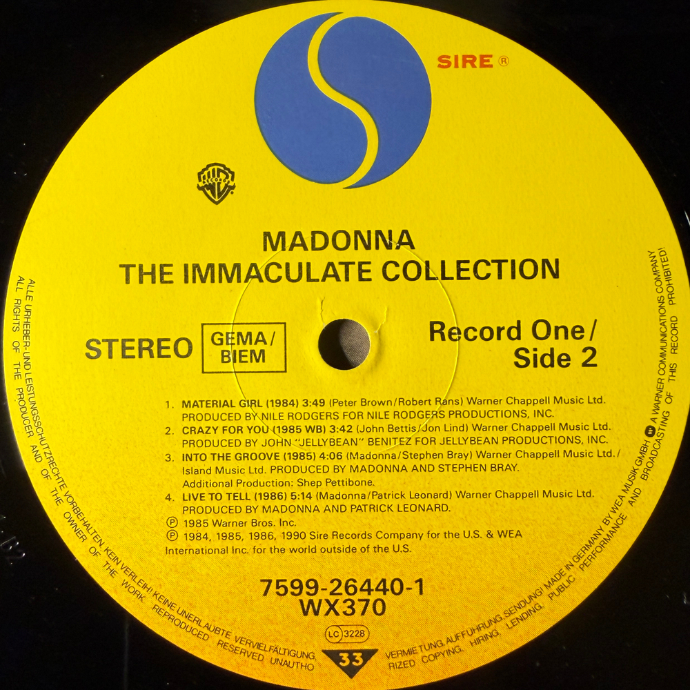 Madonna - The Immaculate Collection 2LP (Германия 1990г.)