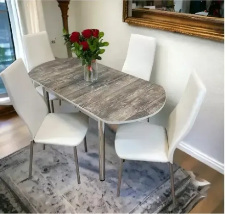 Стол для кухни со стульями NGVK Овал Кантри и 4 стула Омега цвет Белый