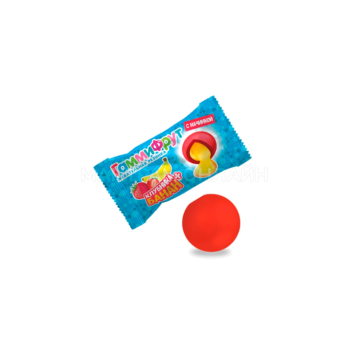 Жевательная резинка кислая Конфитой Гамми Фрут вкус клубника начинка банан 3,3 г