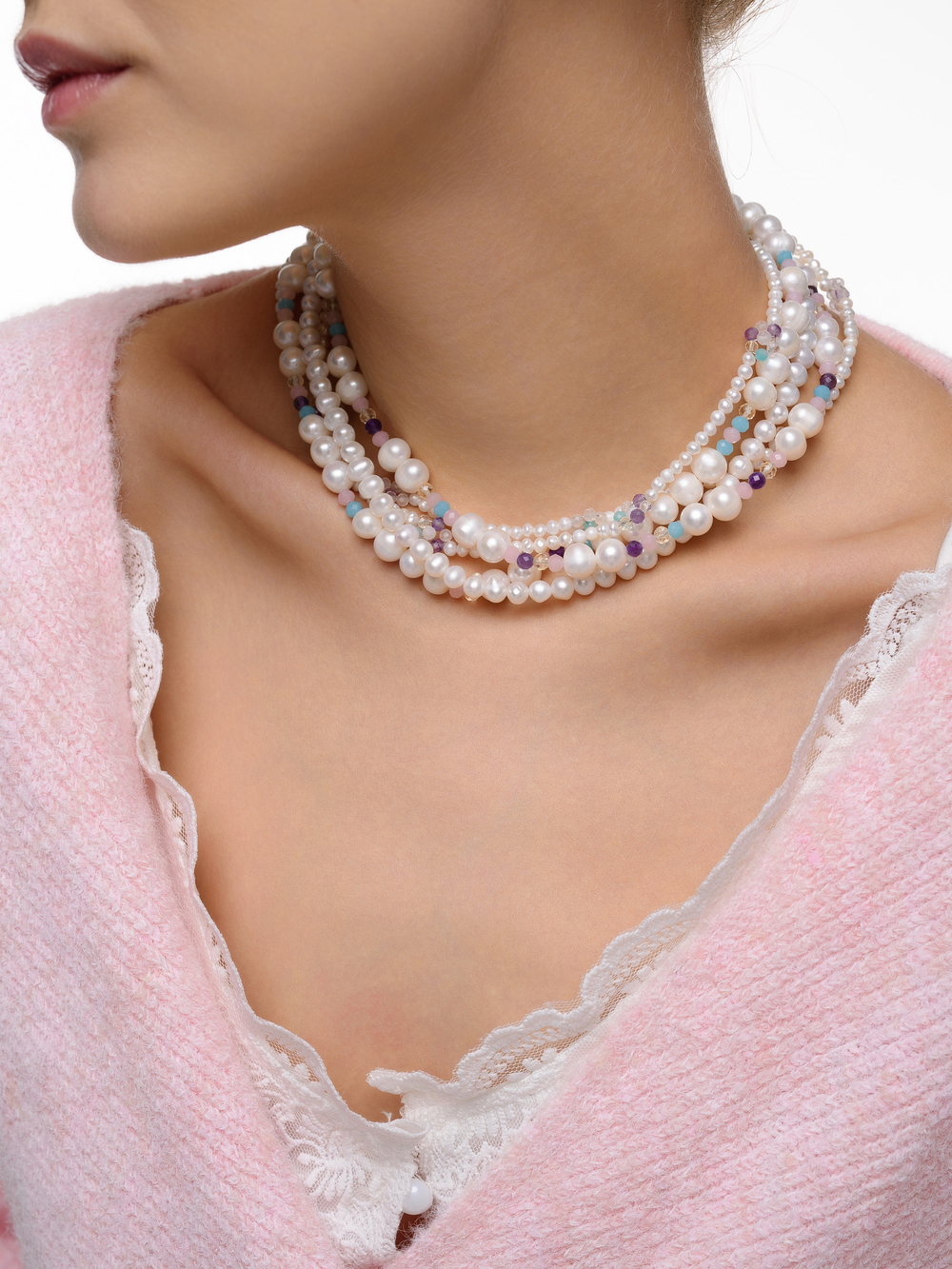 Колье многослойное "Diana" из жемчуга