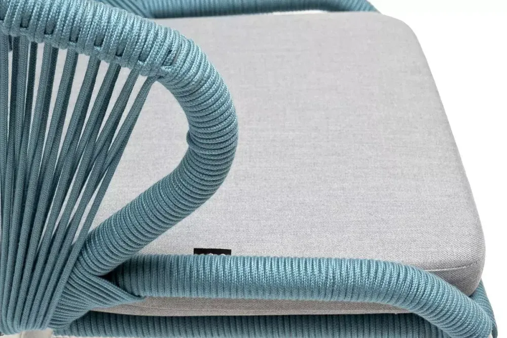 "Милан" стул плетеный из роупа, каркас алюминий светло-серый (RAL7035) муар, роуп бирюзовый круглый, ткань светло-серая