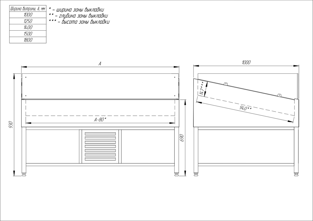 Витрина для выкладки рыбы на льду с охлаждением и системой туманообразования Finist VFgt
