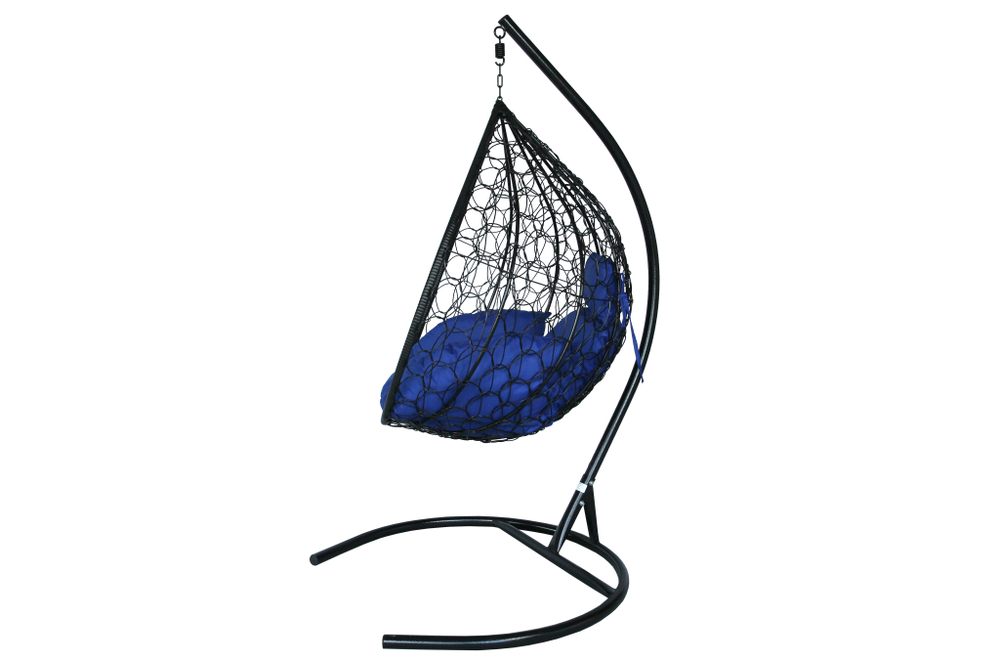Кресло подвесное Сфера Лайт арт.BG1515 (стойка+основание.чёрн.,корзн.чёрн.,подуш.синяя. 3уп. (Б))
