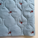 Курточная стежка Красные цветы на голубом фоне