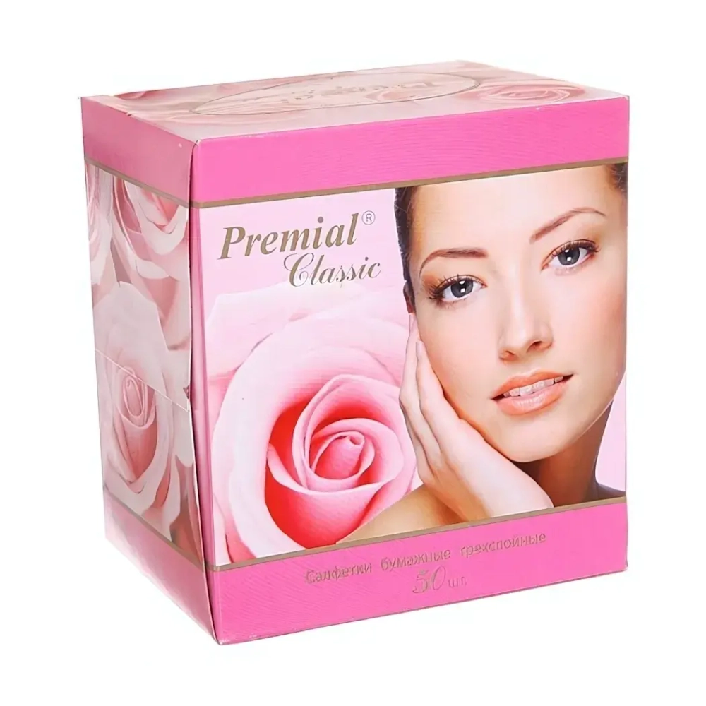 Салфетки бумажные PREMIAL косметические 3 сл., 50л (коробка)