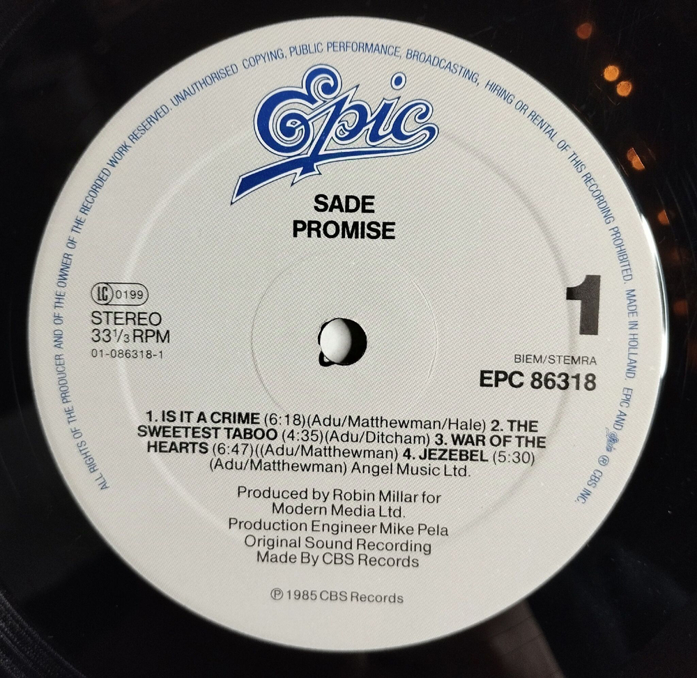 Винтажная виниловая пластинка LP Sade Promise (Holland 1985) The Sweetest Taboo
