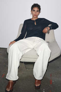 ZARA ОДНОТОННЫЙ ТРИКОТАЖНЫЙ ДЖЕМПЕР, МОРСКОЙ СИНИЙ