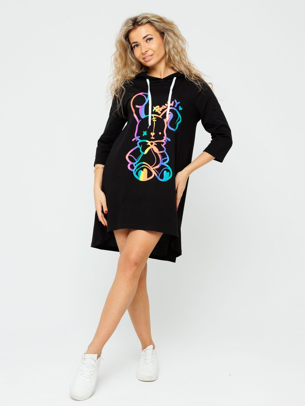 Туника коричневая с капюшоном и принтом женская с длинным рукавом большие размеры для пляжа хлопковая спортивная удлиненная нарядная летняя домашняя