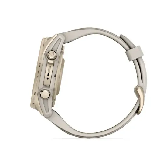 Мультиспортивные GPS часы Garmin Fenix 8S (43 mm) AMOLED, Sapphire Soft Gold with Fog Gray/Dark Sandstone Silicone Band 010-02903-11