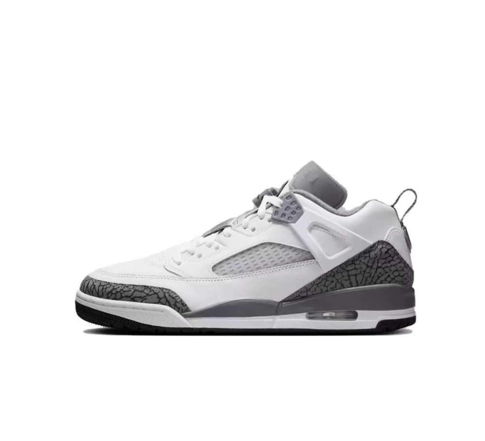 alt="Jordan Spizike Low Cool Grey Anthracite FQ1759-102 белые с серыми вставками вид сбоку на белом фоне"